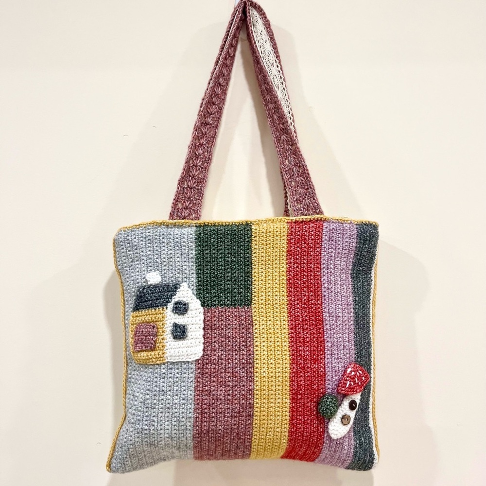 Handmade Crochet Tote Bag Cottagecore Style, Farm Style Shoulder Bag